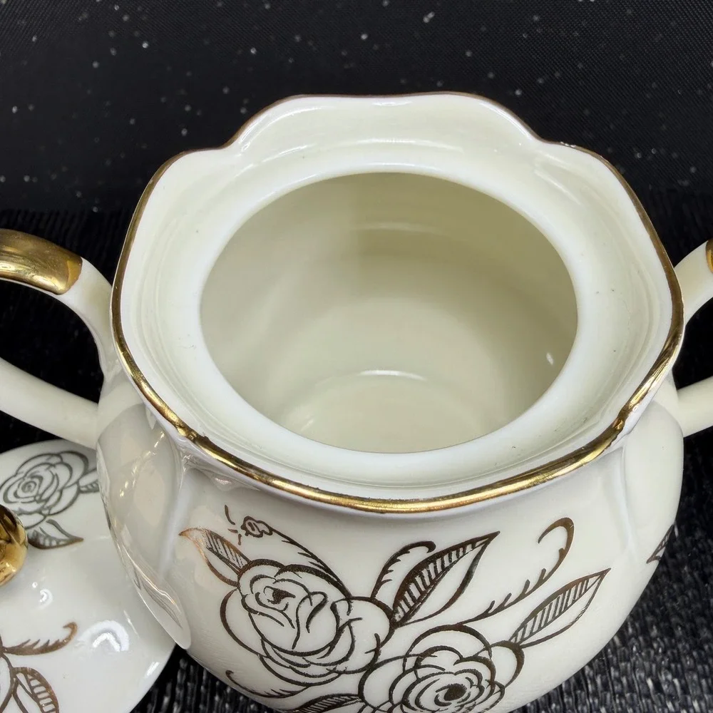 Bavaria Porcelain Sugar Bowl and Creamer Set Gold Rose Gilded Cream Vintage